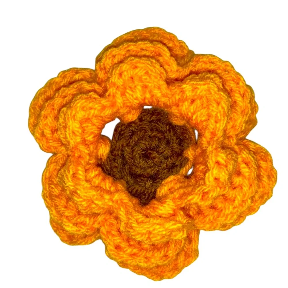 Hand Crafted Crocheted Colorful Sunflower Dog Collar Flower With Attachable Band